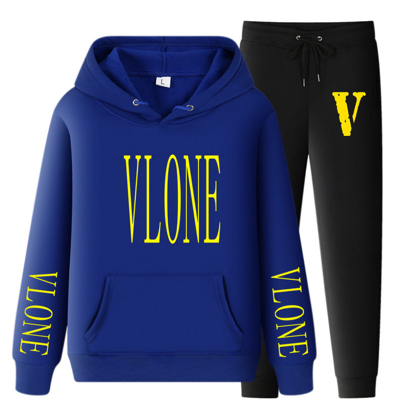 Vlone Hoodie & Pants 2 Piece Set Hoodie Men'S Women'S Pullover Outer Coat Suit