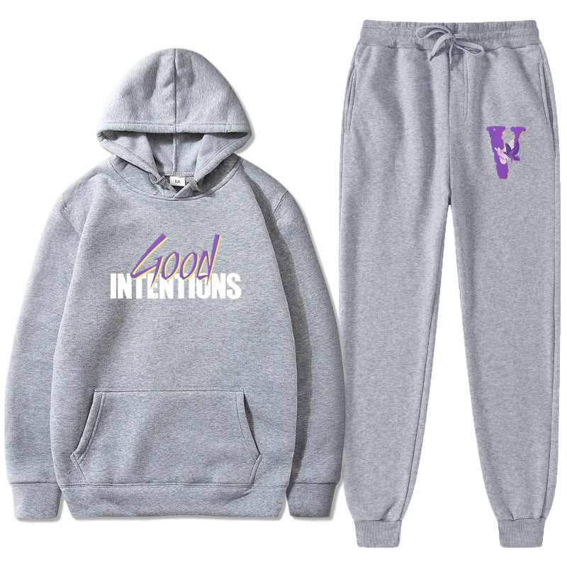 Vlone Hoodie & Pants 2 Piece Set Casual Loose Hoodie