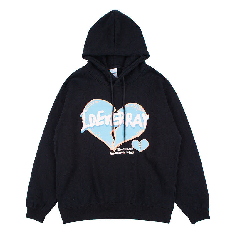 Man Fall Outfits Love Printed Hoodie Autumn and Winter Loose Pullover Sports Hoodie