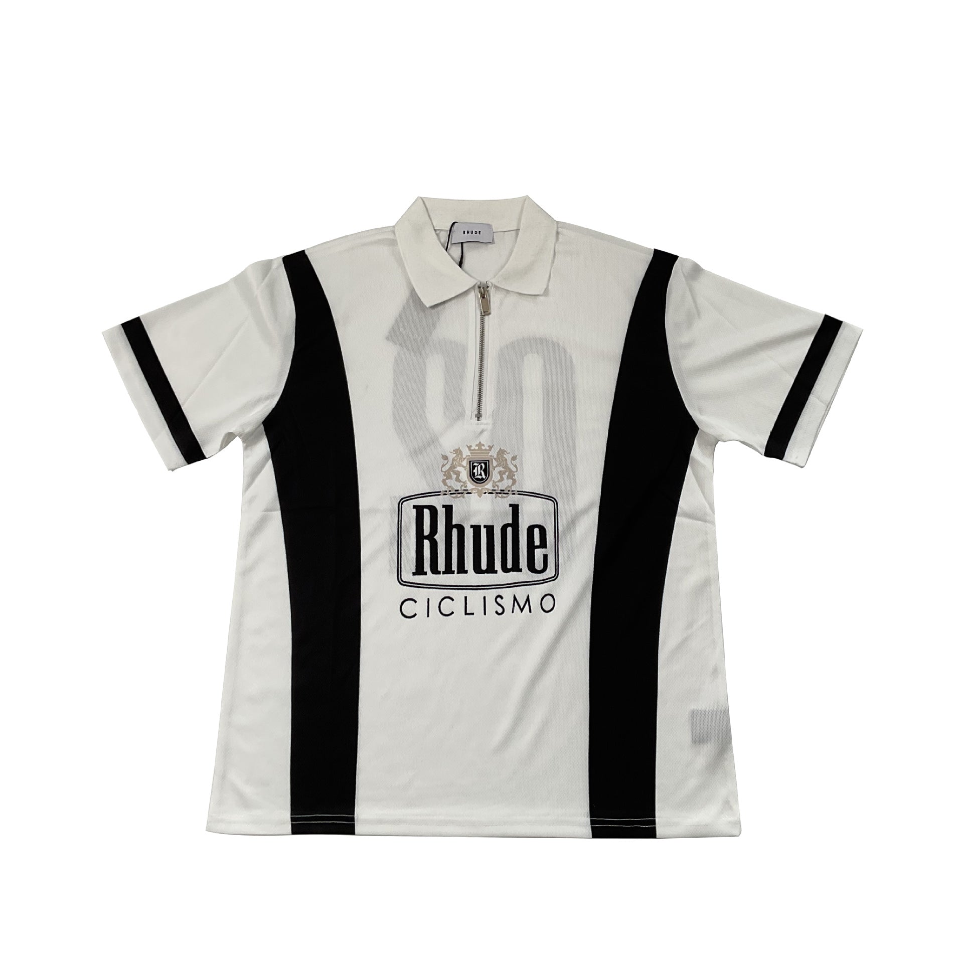 Rhude T Shirt Cross-border European and American trendy brand RHUDE badge letter half zipper mesh lapel short-sleeved T-shirt men's and women's high street polo shirt