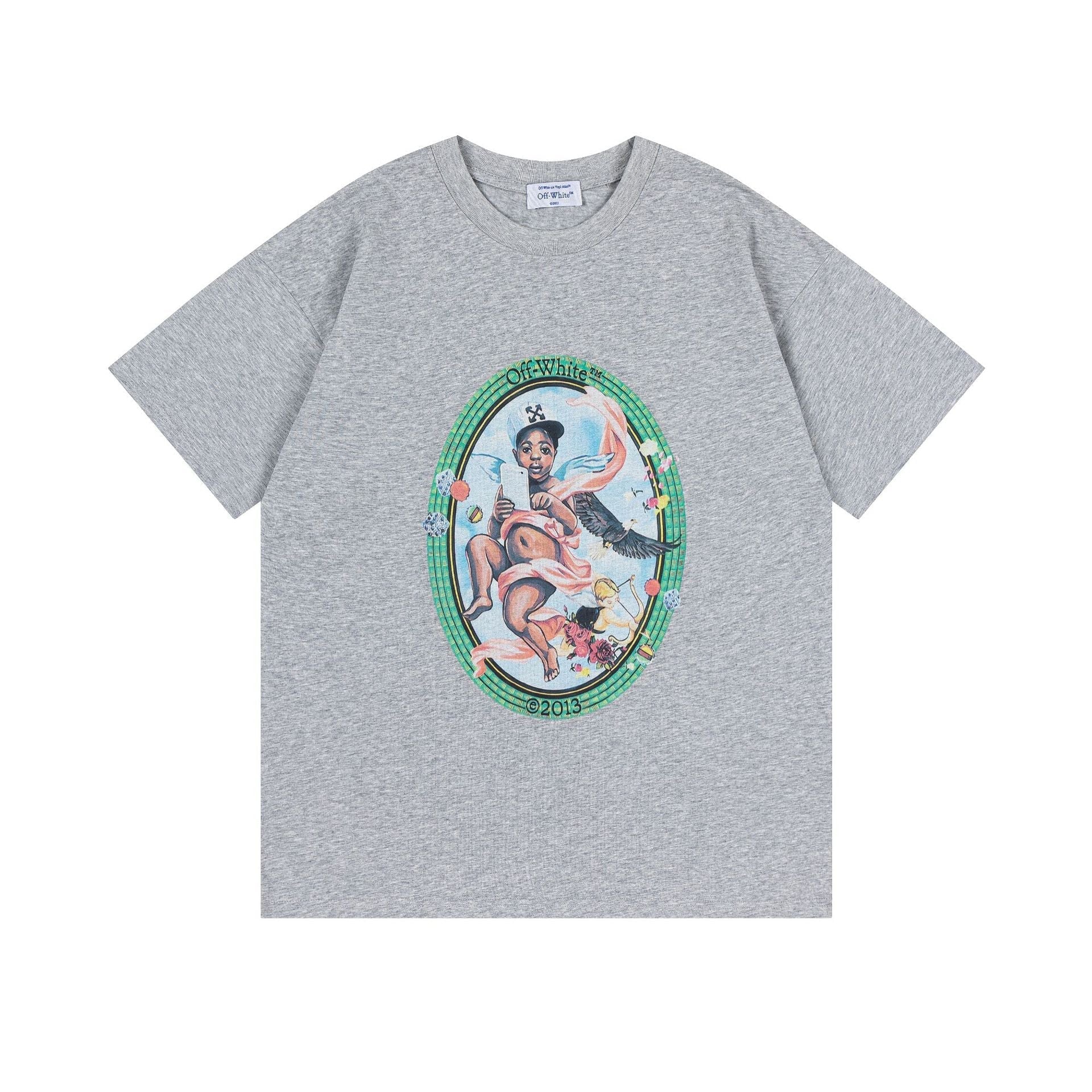 Off White T Shirts OW Baby Angel Pattern Crew Neck Pullover Short Sleeves