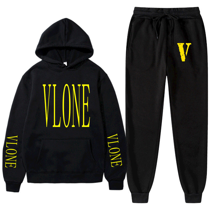 Vlone Hoodie & Pants 2 Piece Set Printed Sweater Loose Hooded Sweater Casual