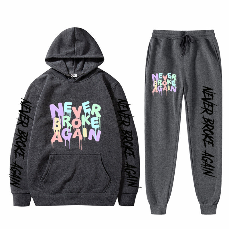 Never Broke Again Hoodie Casual Hooded Sweatshirt Casual Sports Pants