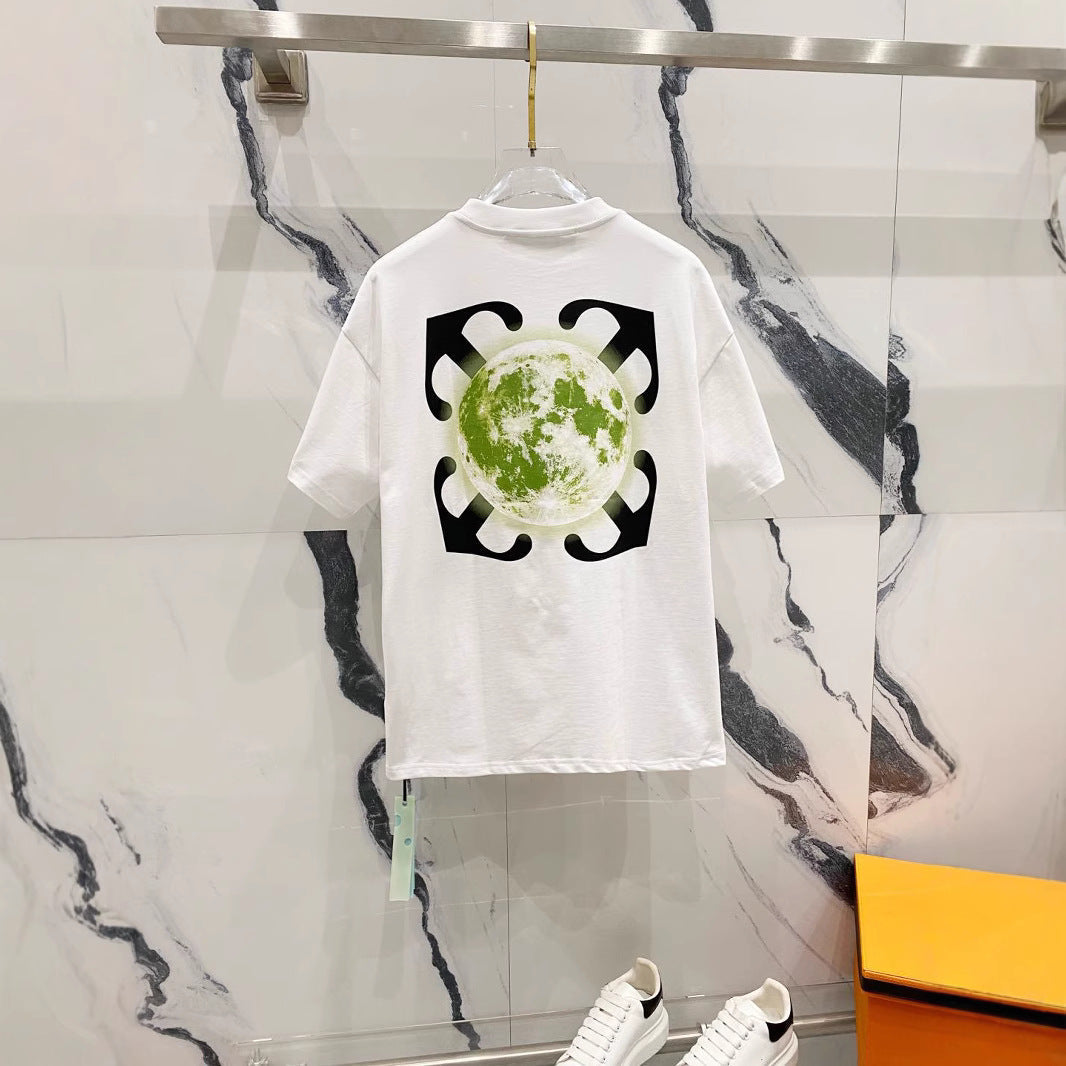 Off White T Shirts OW Moon Arrow Pattern Crew Neck Pullover Short Sleeves