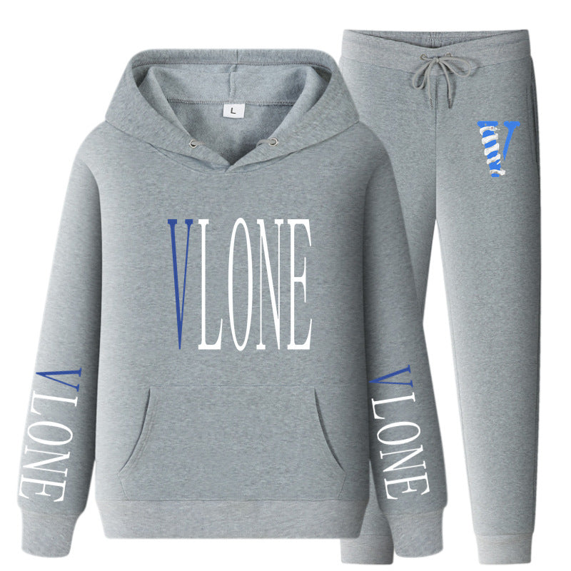 Vlone Hoodie & Pants 2 Piece Set Sweatshirt Autumn Print Baggy Coat