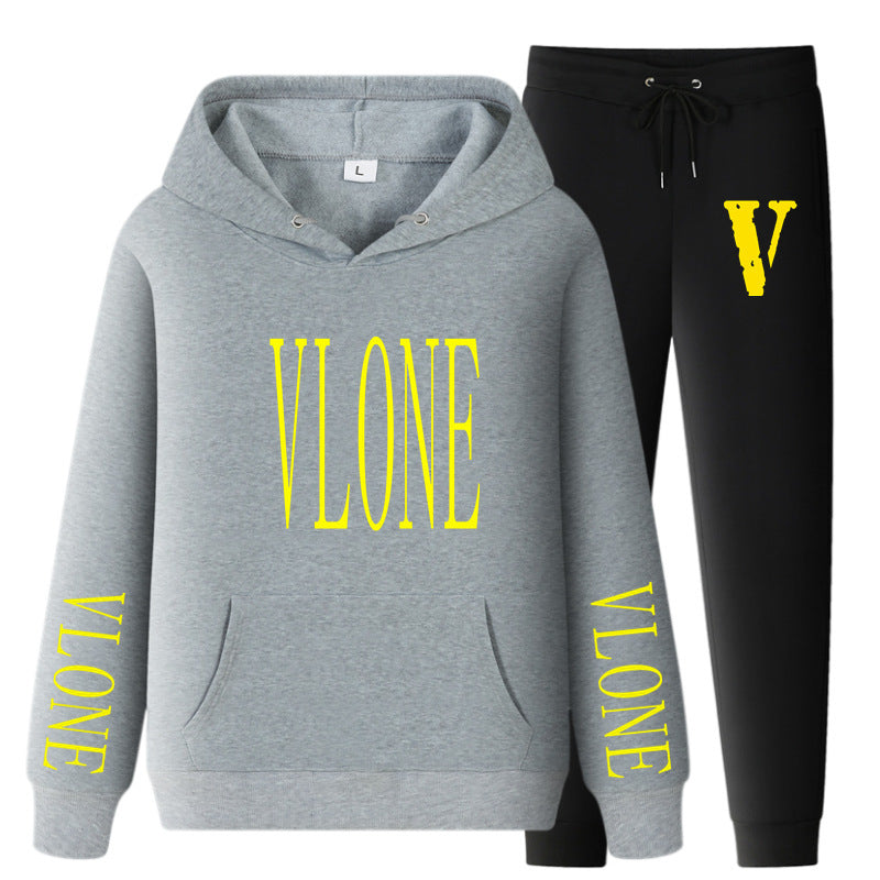 Vlone Hoodie & Pants 2 Piece Set Hoodie Men'S Women'S Pullover Outer Coat Suit