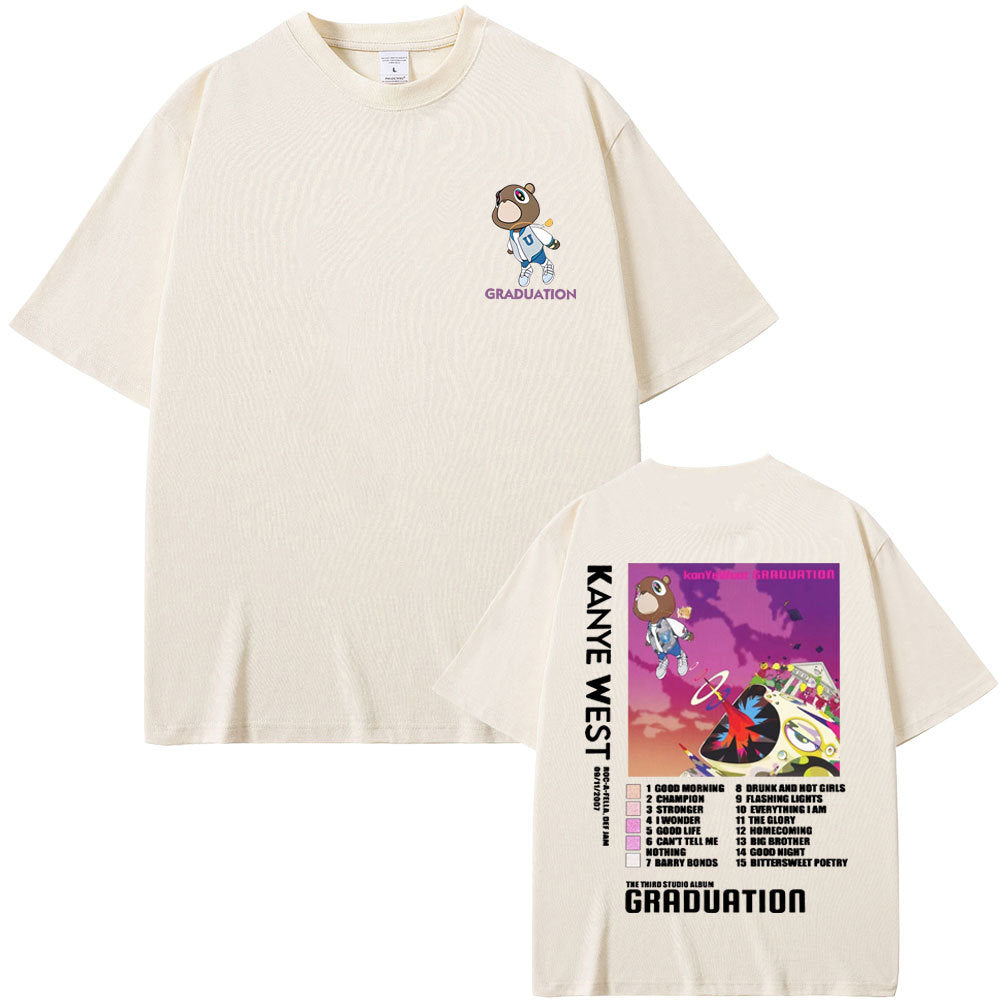 Rapper Kanye West Graduation Bear Double Sided Print T Shirt