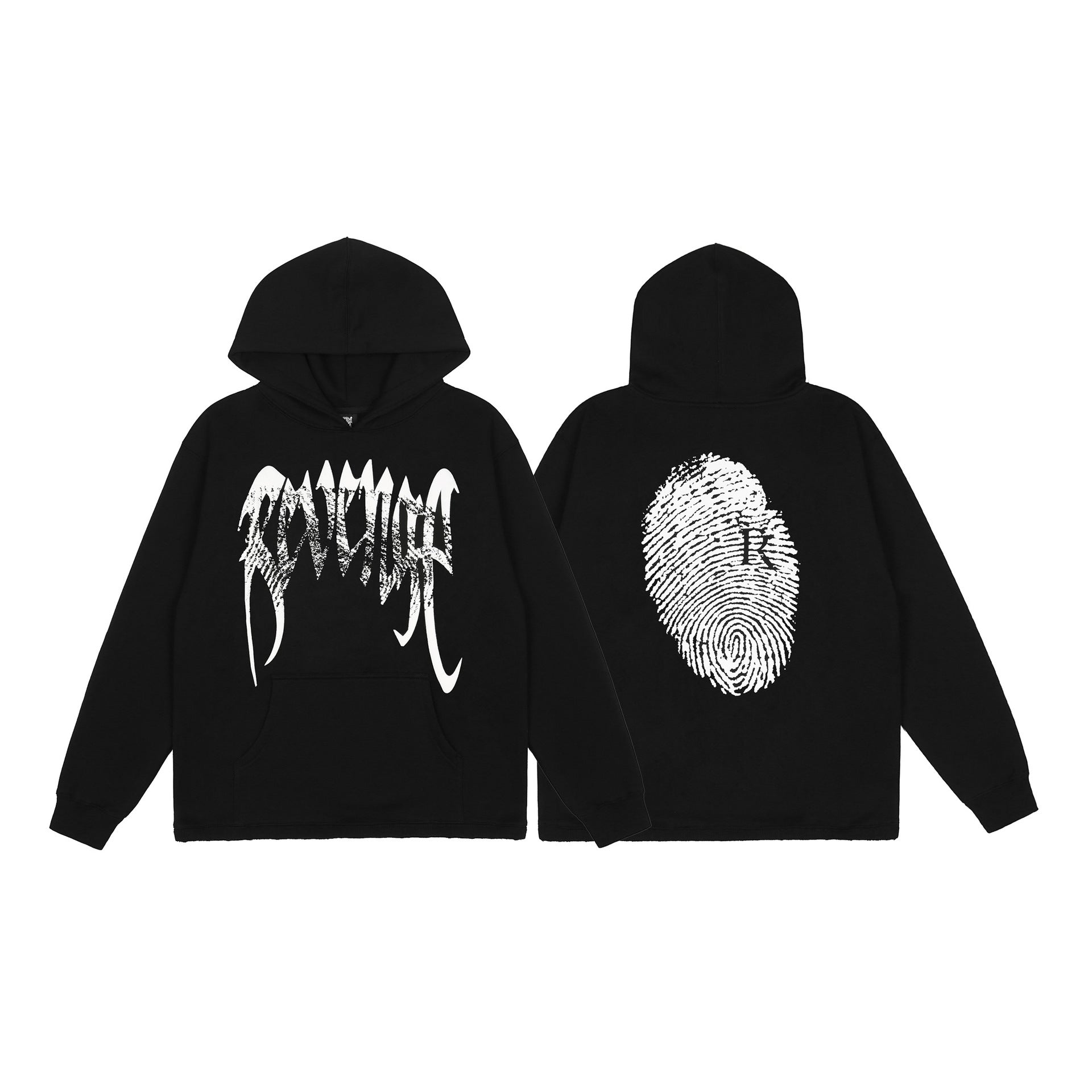 Revenge Hoodie Autumn and Winter Fingerprint Printing Velvet Padded Hooded Sweatshirt
