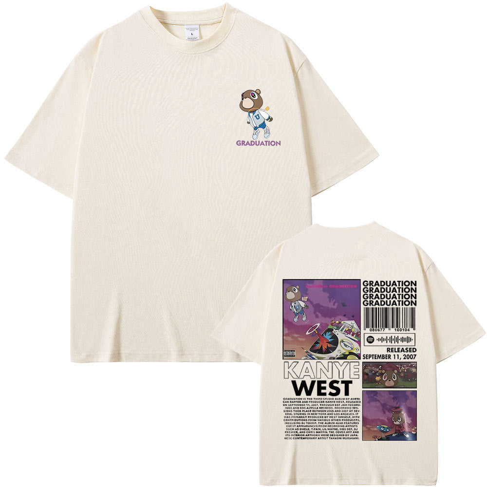 Rapper Kanye West Graduation Bear Double Sided Print T Shirt