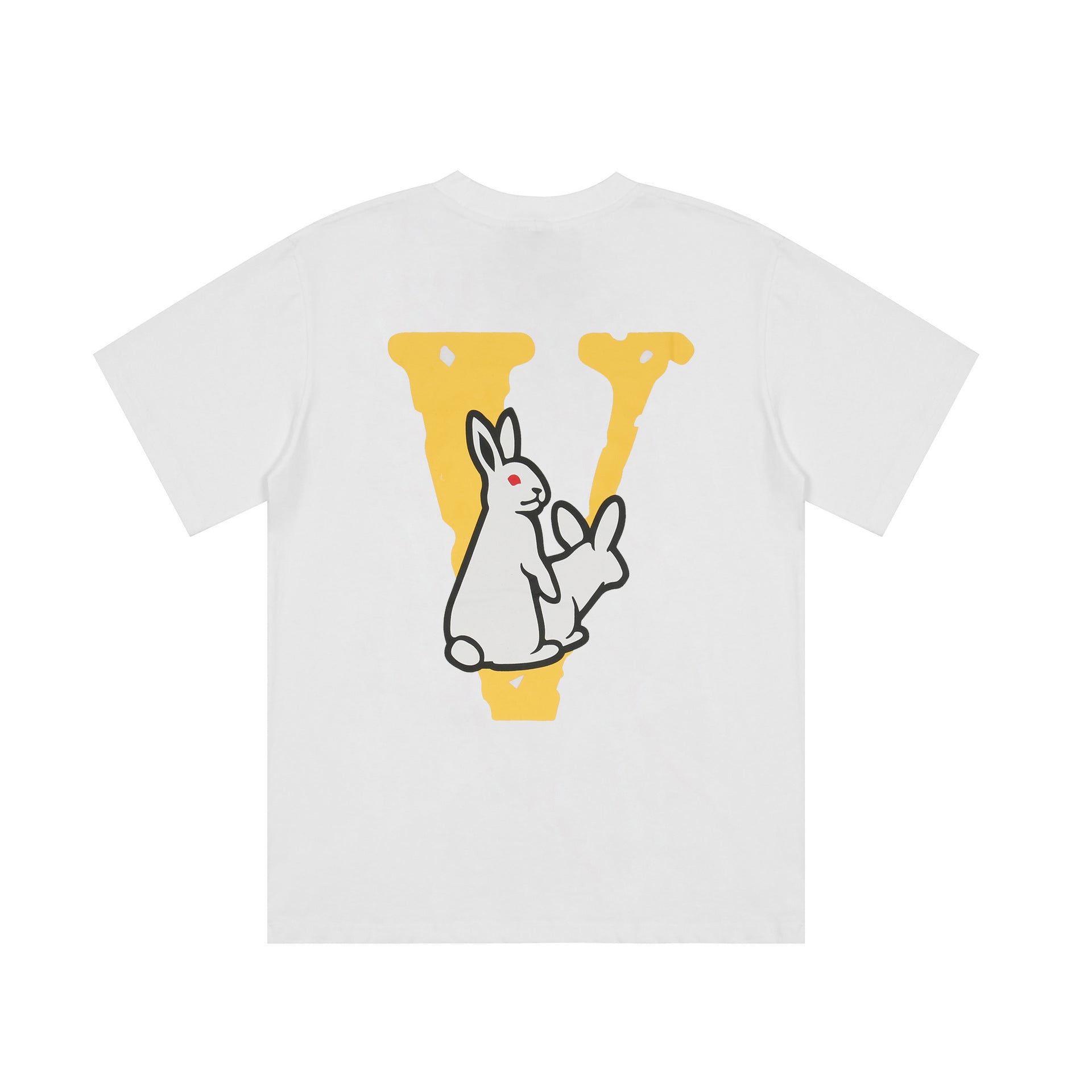 Vlone T Shirt Summer Yellow Big V Rabbit Print Hip Hop Men And Women Casual Short Sleeve T-Shirt