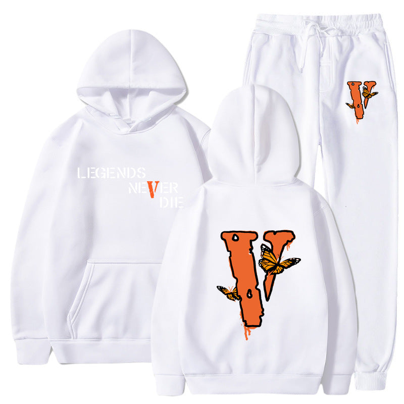 Vlone Hoodie & Pants 2 Piece Set Men'S Printed Hoodie Autumn Winter Sweater