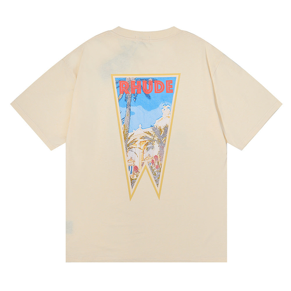 Rhude T Shirt Stamp Seal Coconut Tree Print Short Sleeve T-Shirt