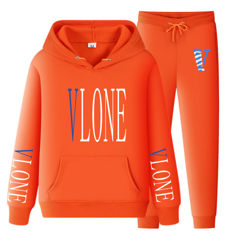 Vlone Hoodie & Pants 2 Piece Set Sweatshirt Autumn Print Baggy Coat