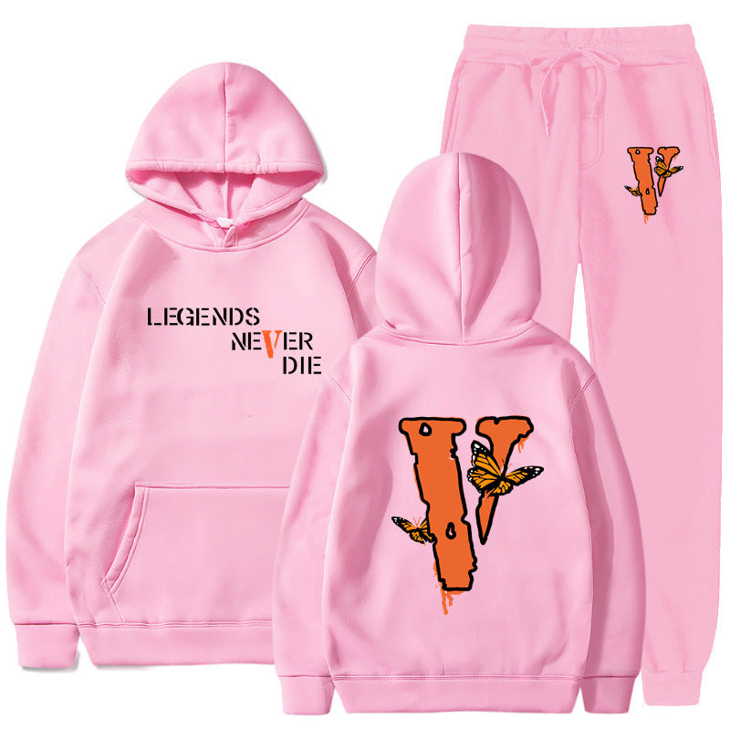 Vlone Hoodie & Pants 2 Piece Set Men'S Printed Hoodie Autumn Winter Sweater