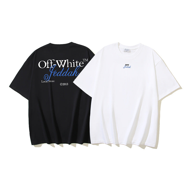 Off White T Shirts OW Letter Print Pattern Crew Neck Pullover Short Sleeves