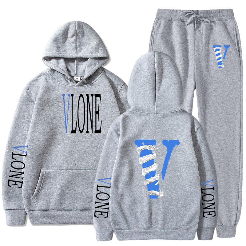 Vlone Hoodie & Pants 2 Piece Set Men'S Sweater Autumn And Winter Hoodie Baggy Coat
