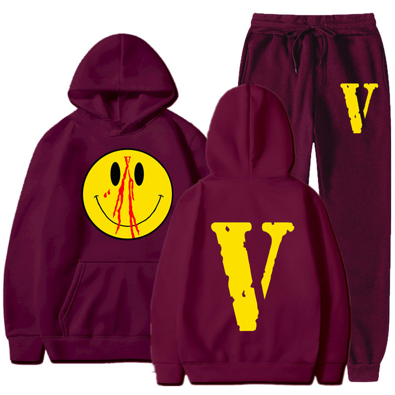 Vlone Hoodie & Pants 2 Piece Set Men'S Clothing Print Hoodie Sweater Men'S Loose