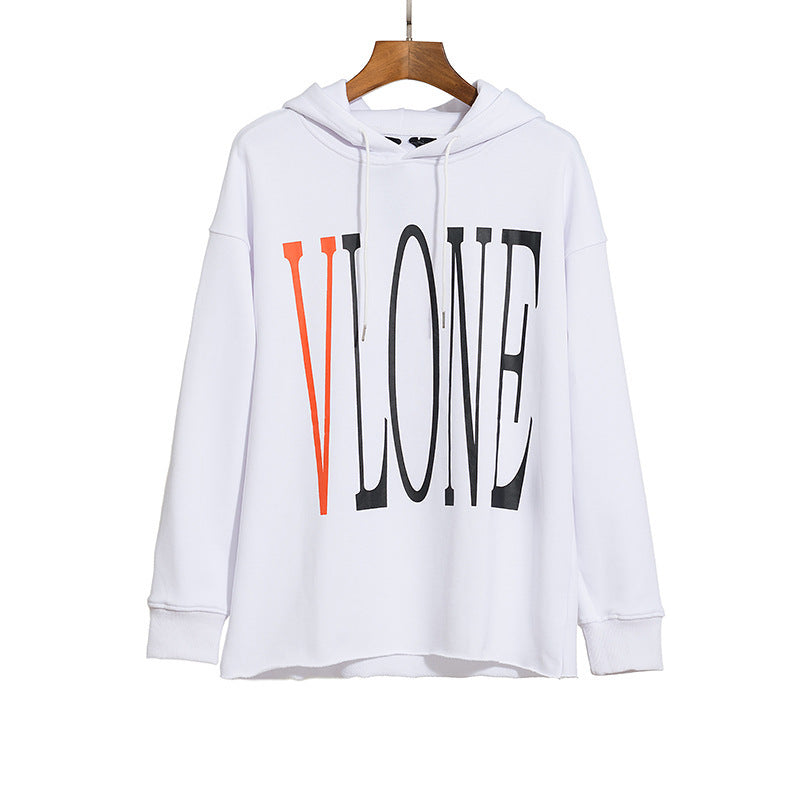 Vlone Hoodie Orange Letter Print Casual Loose Casual