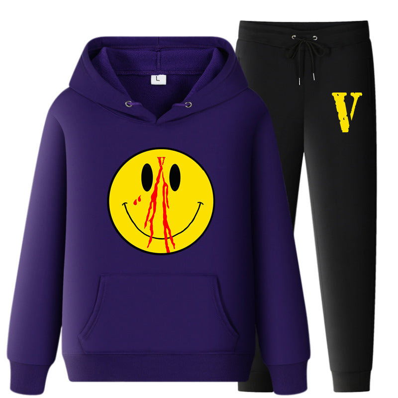 Vlone Hoodie & Pants 2 Piece Set Men'S Clothing Spring And Autumn Print Loose