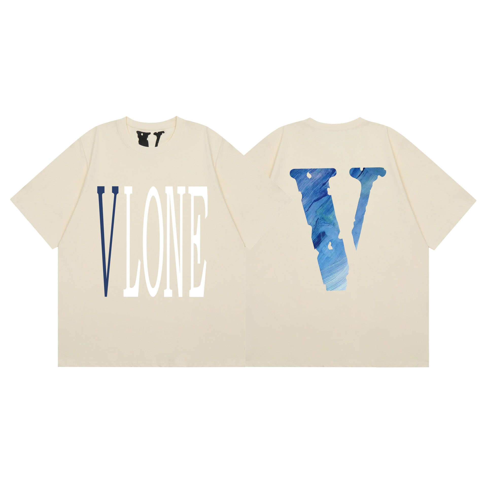 Vlone T Shirt Spring and Summer Big V Pattern Crew Neck