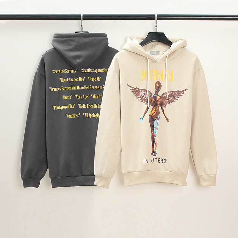 Nirvana Hoodie Angel Print Distressed Rock Hip Hop