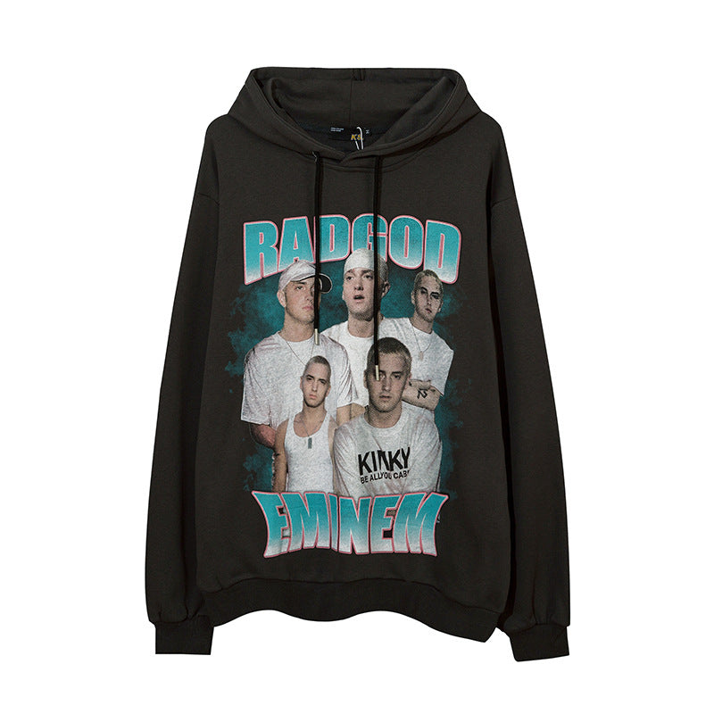 Man Fall Outfits Hip Hop Printed Hoodie Men's and Women's Pullover Black White Autumn and Winter