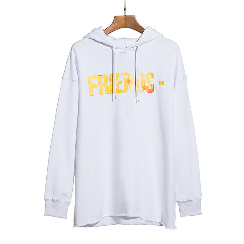 Vlone Hoodie Yellow Flame Men'S And Women'S Loose Large V Casual Terry Sweater