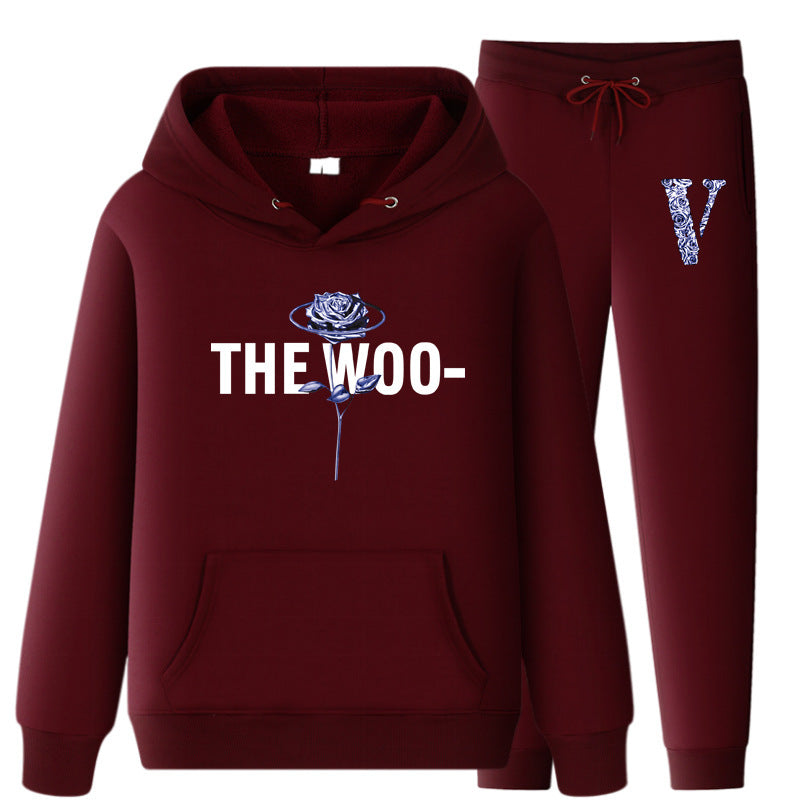 Vlone Hoodie & Pants 2 Piece Set V Printing Stylish Casual Hooded