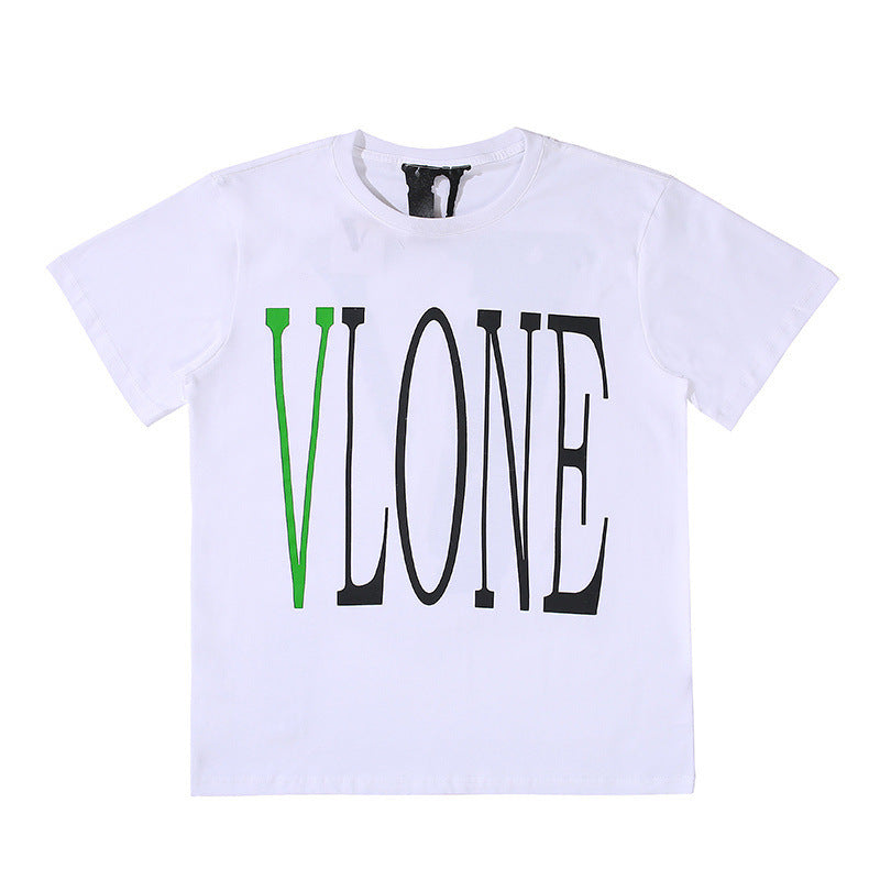 Vlone T Shirt Green Big V Hip Hop Style Men'S And Women'S Round Neck Short Sleeve T-Shirt