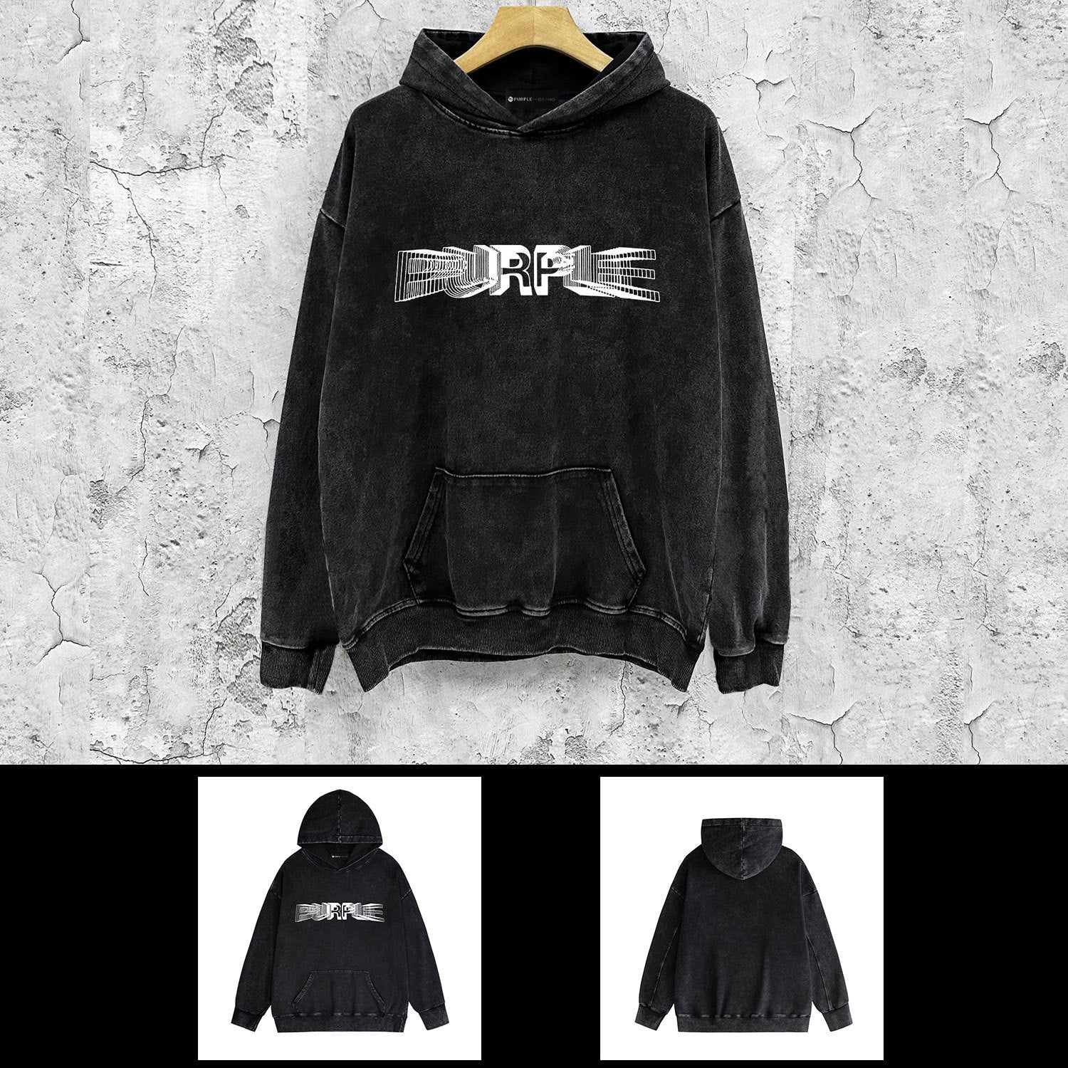 Purple Brand Distressed Hoodie Fashion Old Loose Hooded Sweater