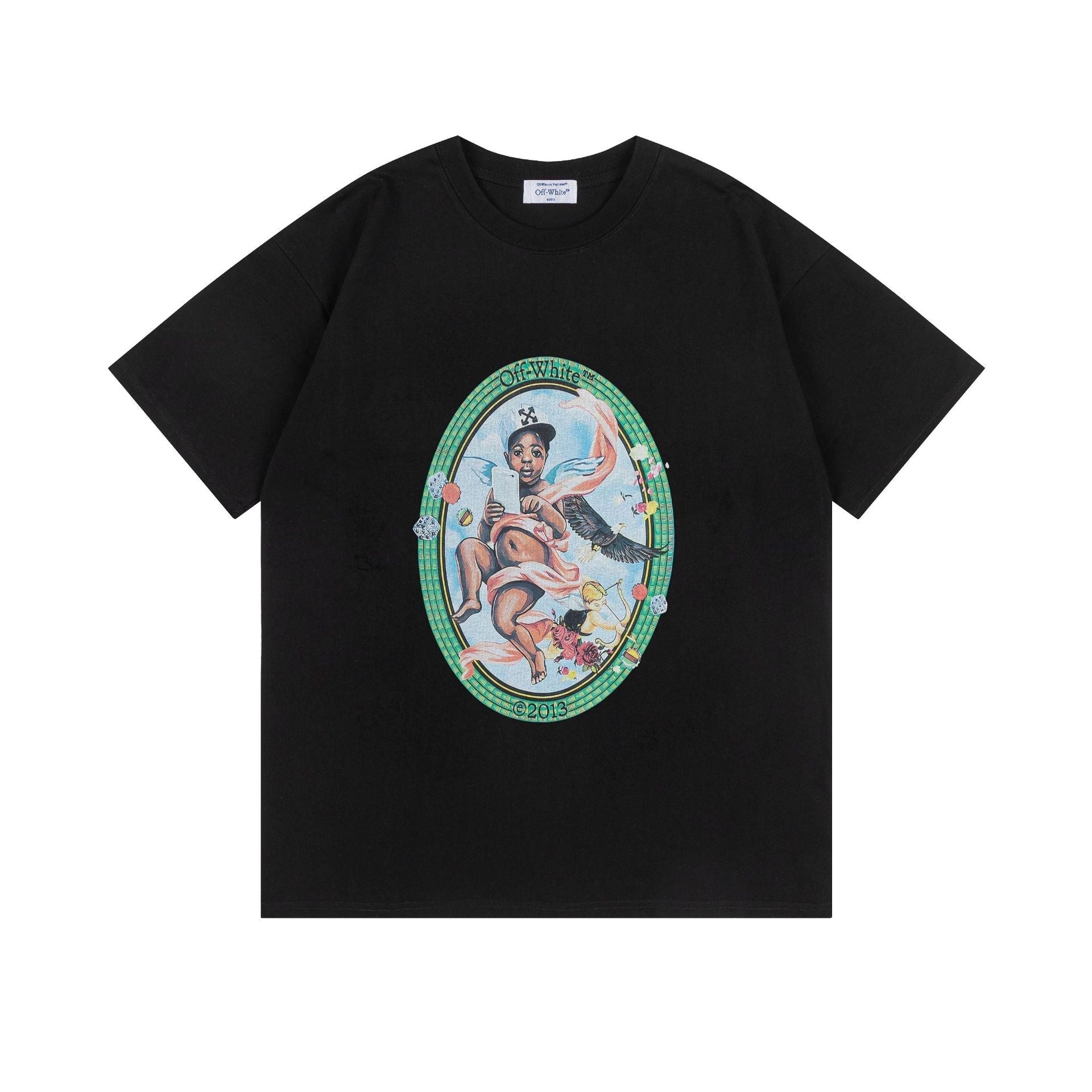 Off White T Shirts OW Baby Angel Pattern Crew Neck Pullover Short Sleeves