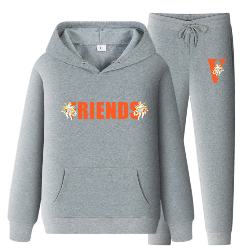 Vlone Hoodie & Pants 2 Piece Set Men'S Loose Printed Hoodie Sweater