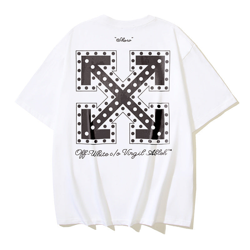 Off White T Shirts OW Polka Dot Letter Pattern Round Neck Pullover Short Sleeves