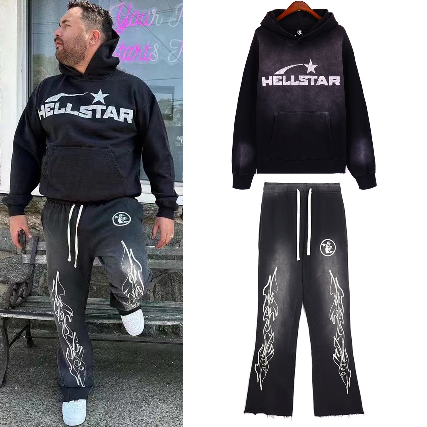 Hellstar Outfit: Hoodie/Sweatpants (Separate Purchase Options) Vintage Distressed Suit Men and Women