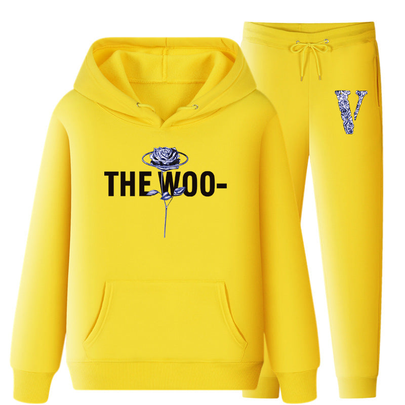 Vlone Hoodie & Pants 2 Piece Set V Printing Stylish Casual Hooded