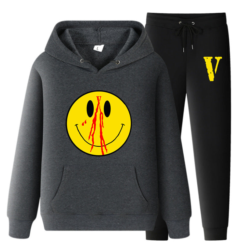 Vlone Hoodie & Pants 2 Piece Set Men'S Clothing Spring And Autumn Print Loose