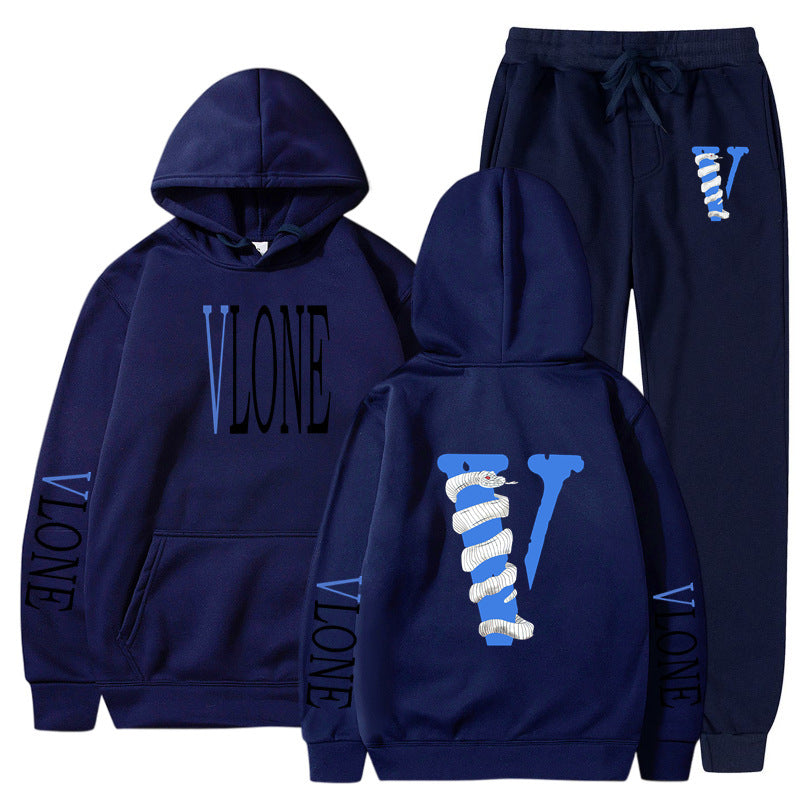 Vlone Hoodie & Pants 2 Piece Set Men'S Sweater Autumn And Winter Hoodie Baggy Coat