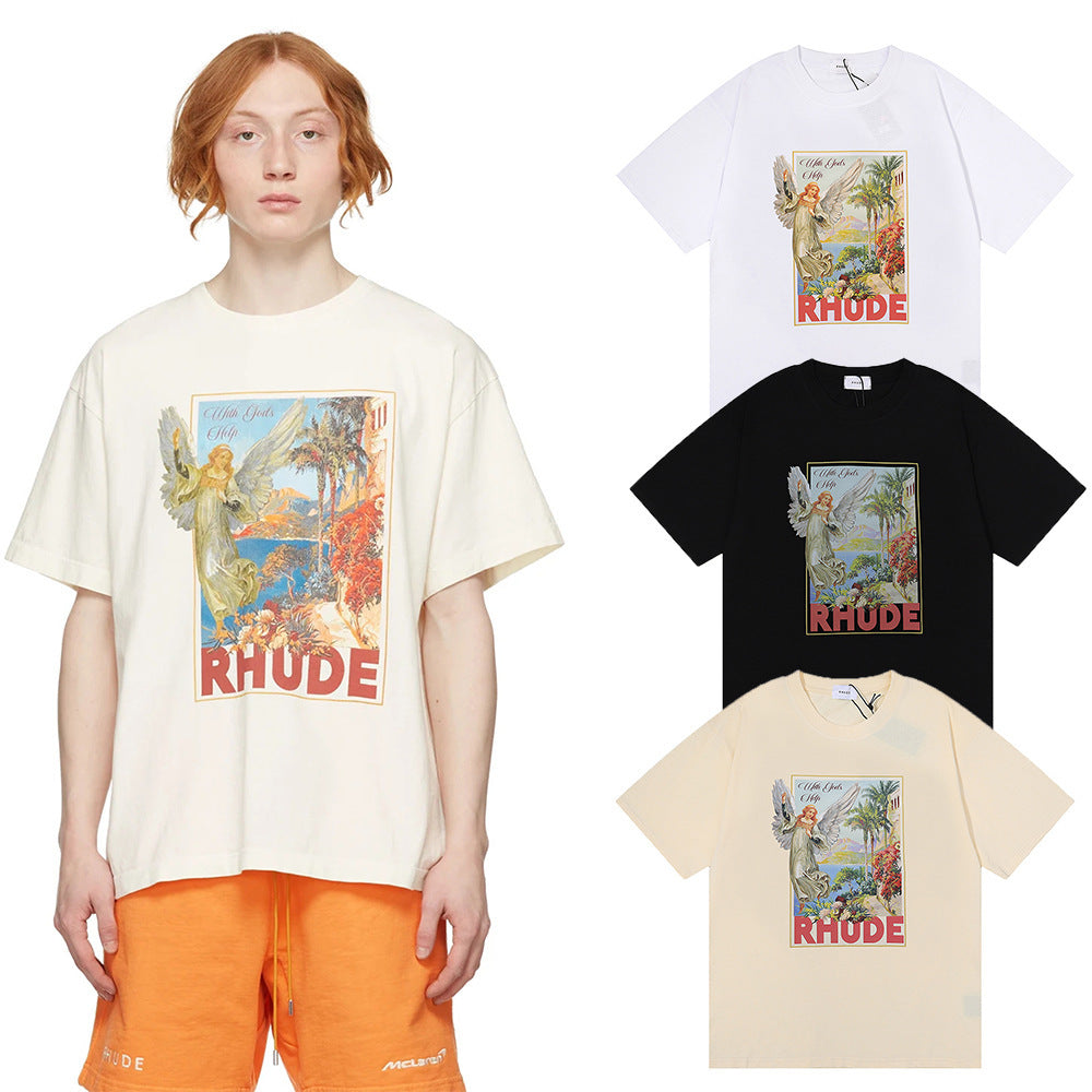 Rhude T Shirt Micro Label Angel Letter Print Short Sleeve T-Shirt