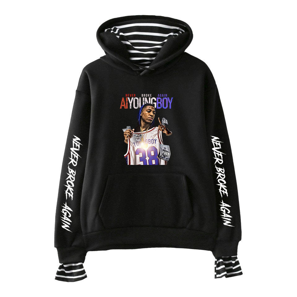 Never Broke Again Hoodie All-Match False Two-Piece Sweaters