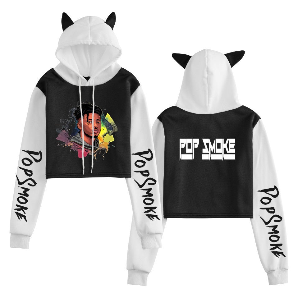 Pop Smoke Hoodies Rapper Print Contrast Color Cat Ears