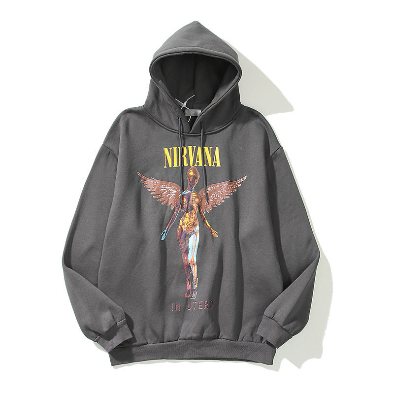 Nirvana Hoodie Angel Print Distressed Rock Hip Hop