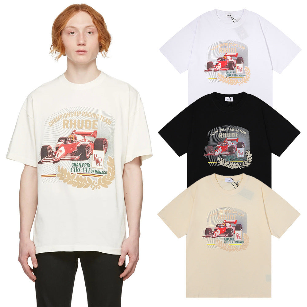 Rhude T Shirt Micro Label Letter F1 Racing Printed Short Sleeve T-Shirt Loose Half Sleeve Shirt