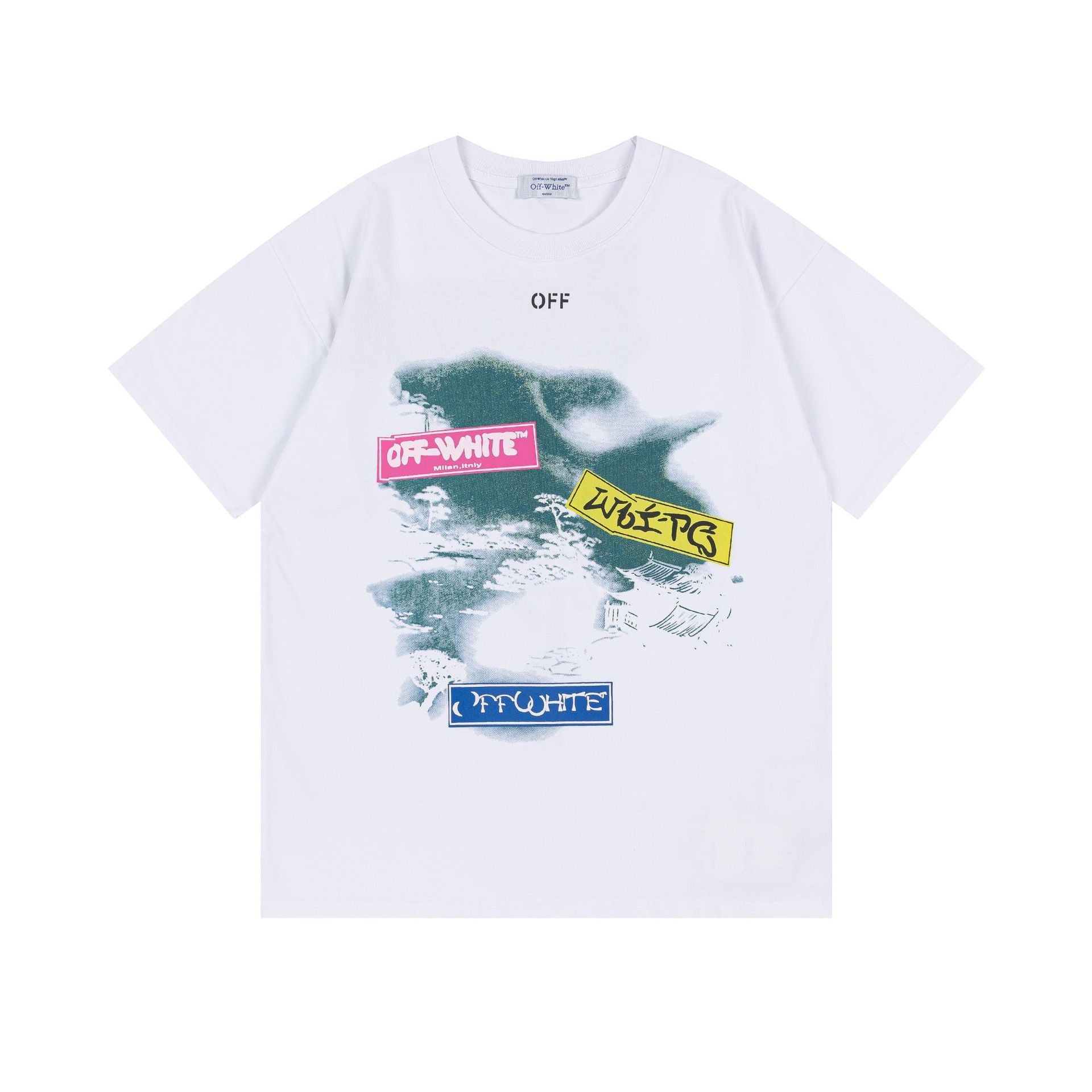 Off White T Shirts OW Village Tree Pattern Crew Neck Pullover Short Sleeves
