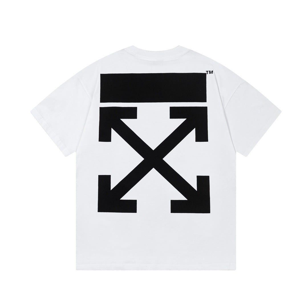 Off White T Shirts OW Racing Letter Arrow Pattern Crew Neck Pullover Short Sleeves