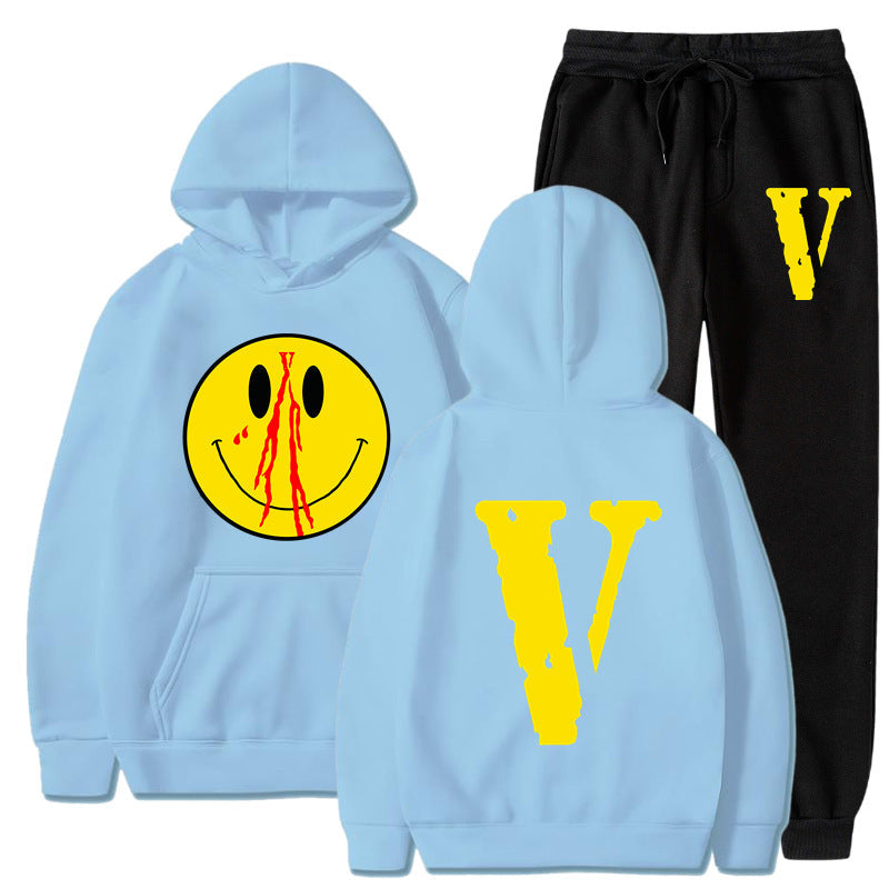 Vlone Hoodie & Pants 2 Piece Set Men'S Clothing Print Hoodie Sweater Men'S Loose