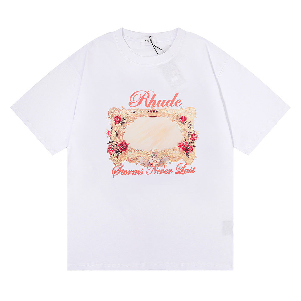 Rhude T Shirt Rose Mirror Print Short Sleeve T-Shirt