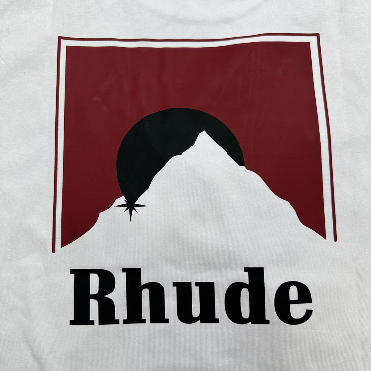 Rhude T Shirt Letter Snow Mountain Sunset Pattern Short Sleeve T-Shirt