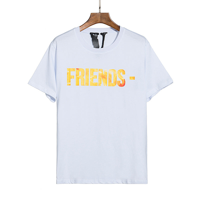 Vlone T Shirt Spring and Autumn Psychedelic Yellow Big V