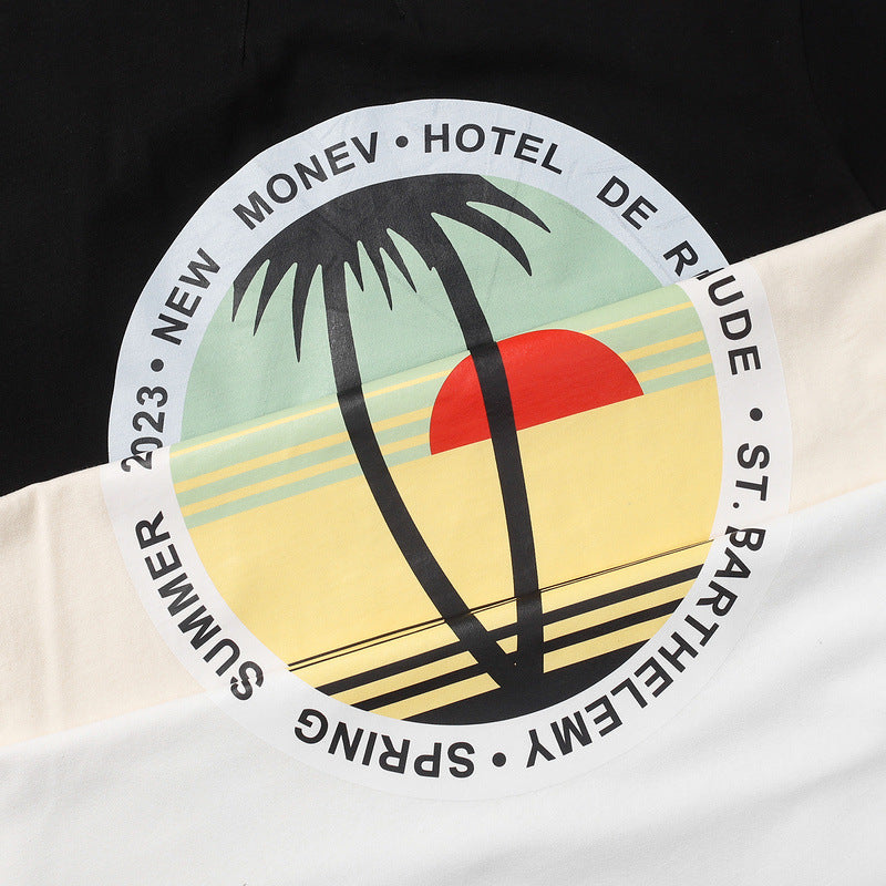 Rhude T Shirt Sunset Coconut Alphabet Print Short Sleeve T-Shirt