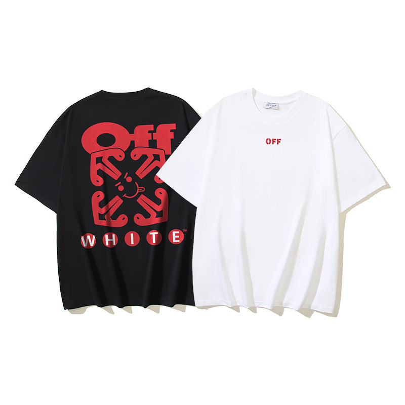 Off White T Shirts OW Smiling Arrow Print Crew Neck Pullover Short Sleeves